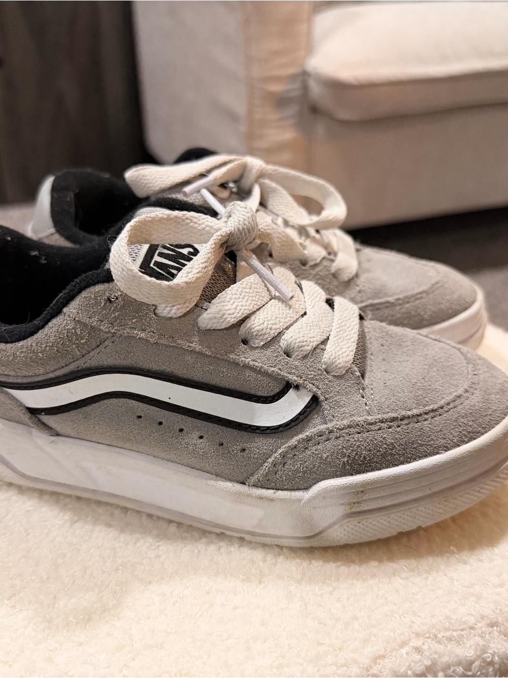 Vans Kids Gray Suede Low-Top Sneakers with White Side Stripe